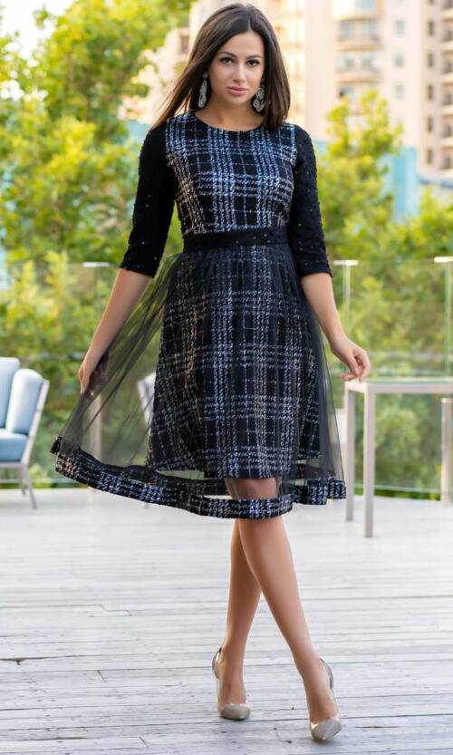 Коктейльна сукня букле сітка 9168 Чорна