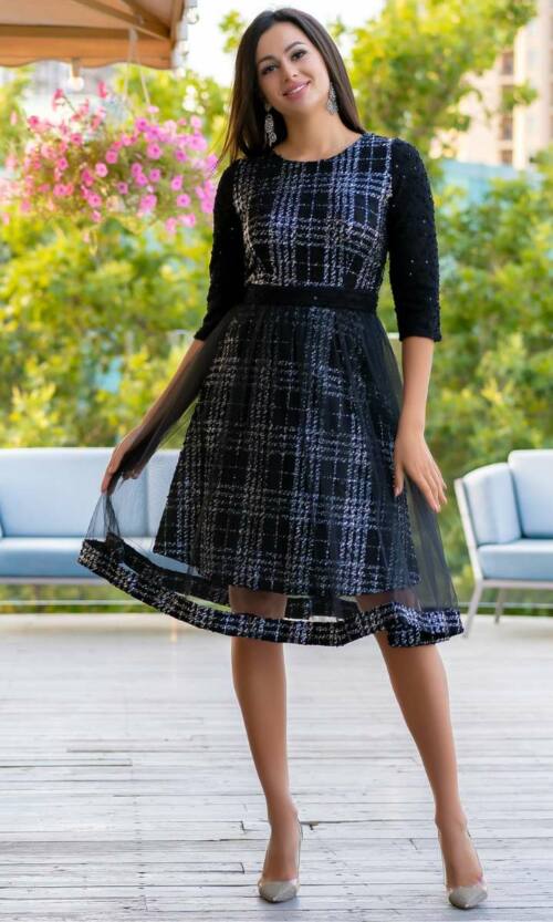 Коктейльна сукня букле сітка 9168 Чорна