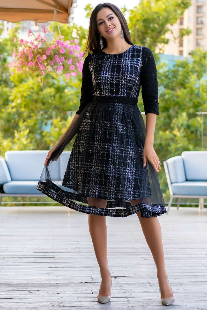 Коктейльна сукня букле сітка 9168 Чорна Коктейльна сукня букле сітка 9168 Чорна