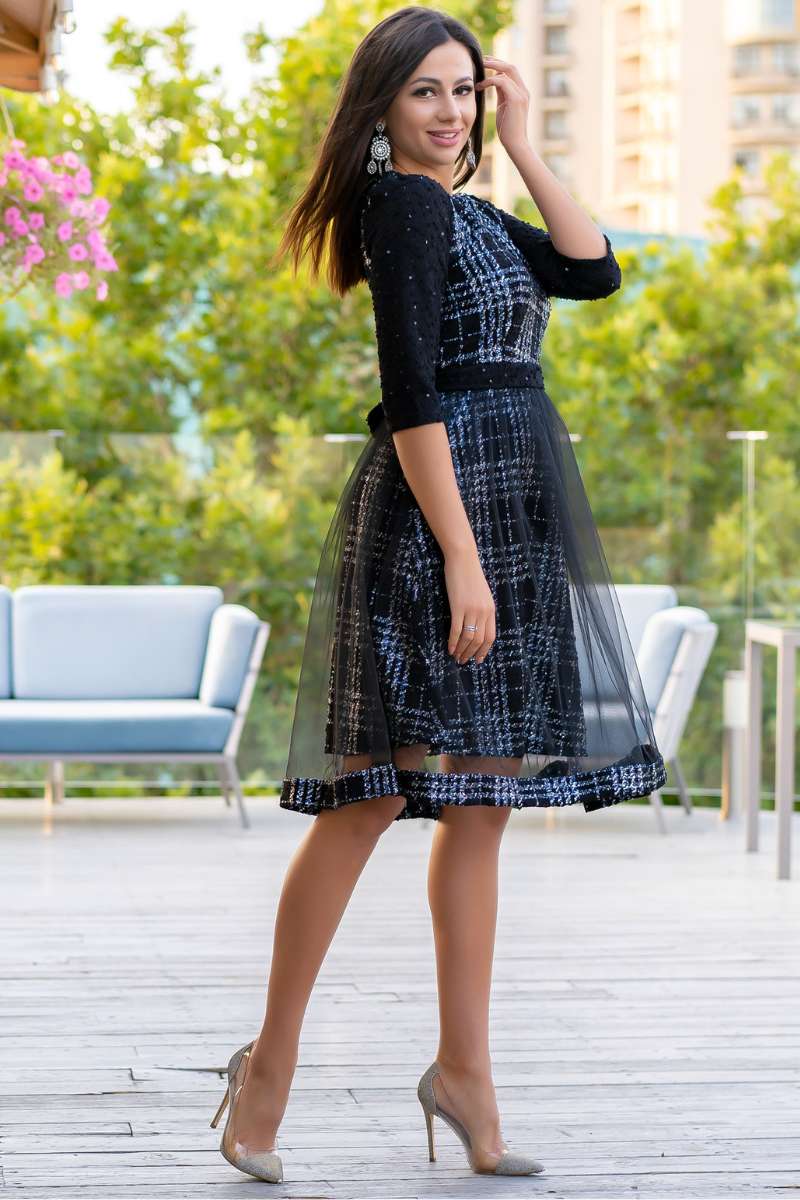 Коктейльна сукня букле сітка 9168 Чорна Коктейльна сукня букле сітка 9168 Чорна