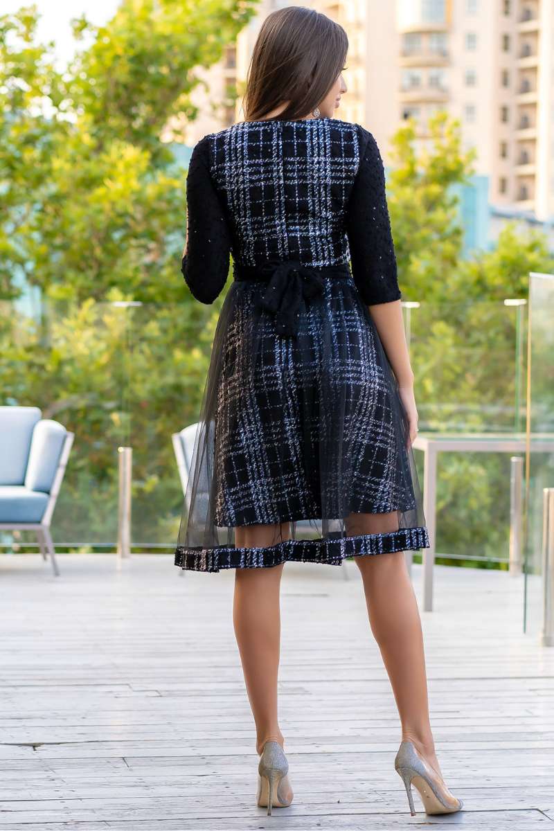 Коктейльна сукня букле сітка 9168 Чорна Коктейльна сукня букле сітка 9168 Чорна