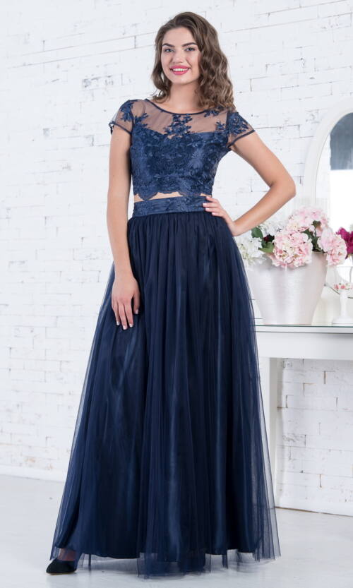 Вечірня сукня Сітка Вишивка 7054 Синя