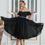 Коктейльна Сукня Шифон Пояс Стрази 25061 Чорна