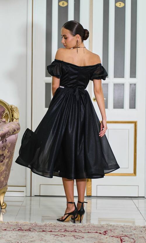 Коктейльна Сукня Шифон Пояс Стрази 25061 Чорна