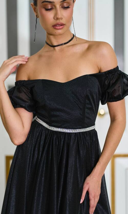 Коктейльна Сукня Шифон Пояс Стрази 25061 Чорна