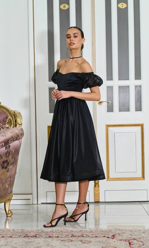 Коктейльна Сукня Шифон Пояс Стрази 25061 Чорна