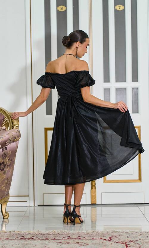 Коктейльна Сукня Шифон Пояс Стрази 25061 Чорна