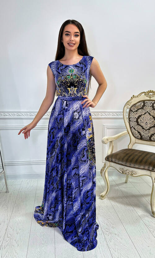 Вечерня Сукня Кристал Принт 7062 Електрик