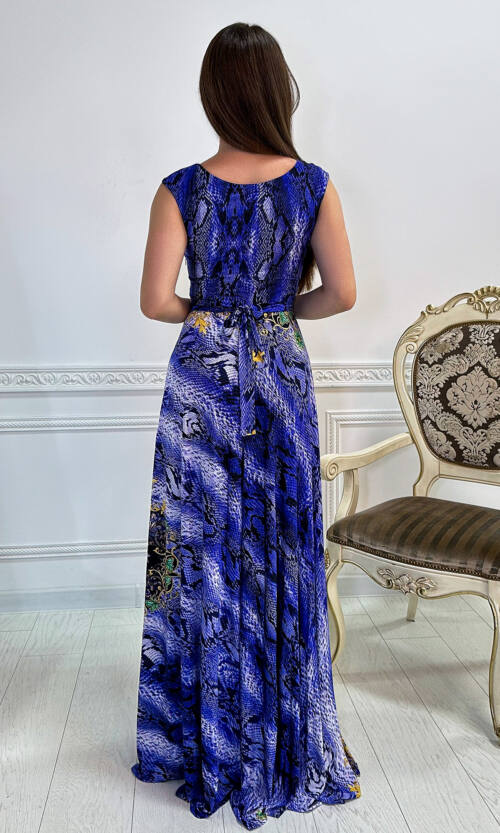 Вечерня Сукня Кристал Принт 7062 Електрик