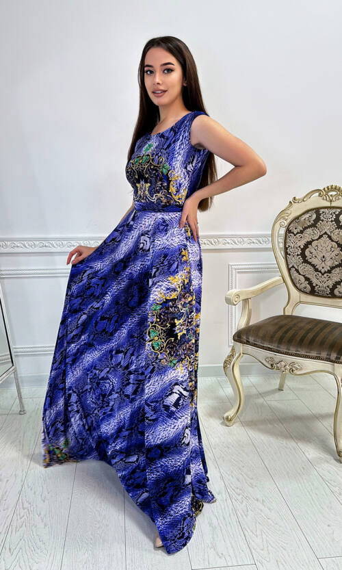 Вечерня Сукня Кристал Принт 7062 Електрик