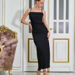 Вечірня Сукня Комбінація Шовк Максі 25054 Чорна