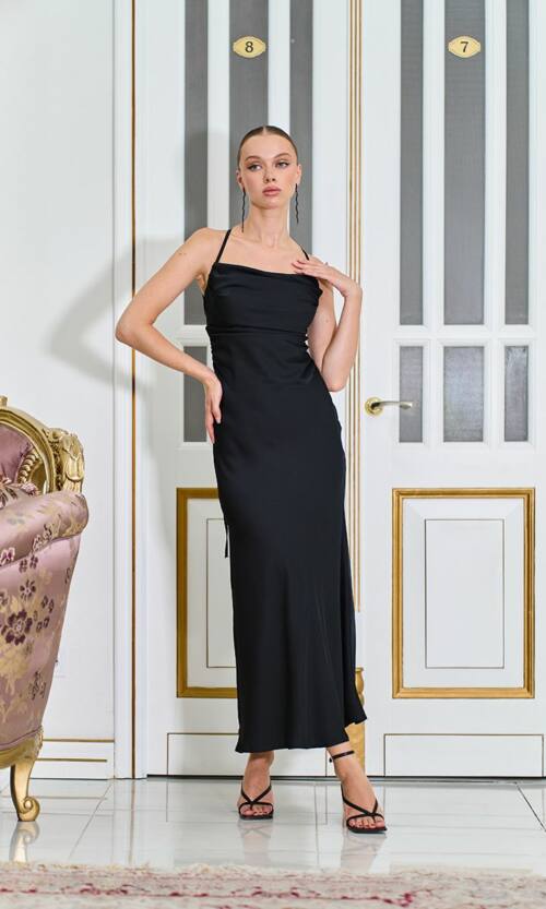 Вечірня Сукня Комбінація Шовк Максі 25054 Чорна