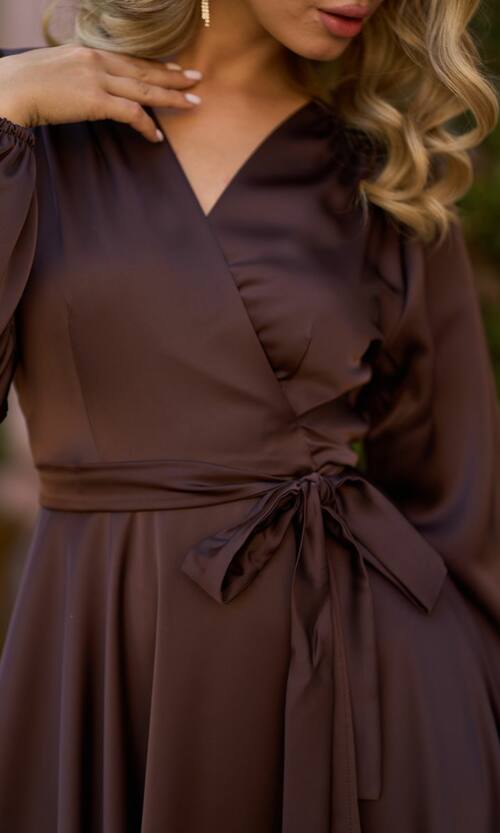 Вечірня сукня атлас на запах 25087 Коричнева
