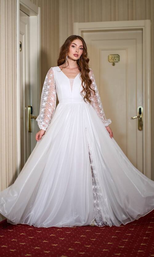 Весільне сукня на розпис довга шифон гіпюр 25077 Молочна