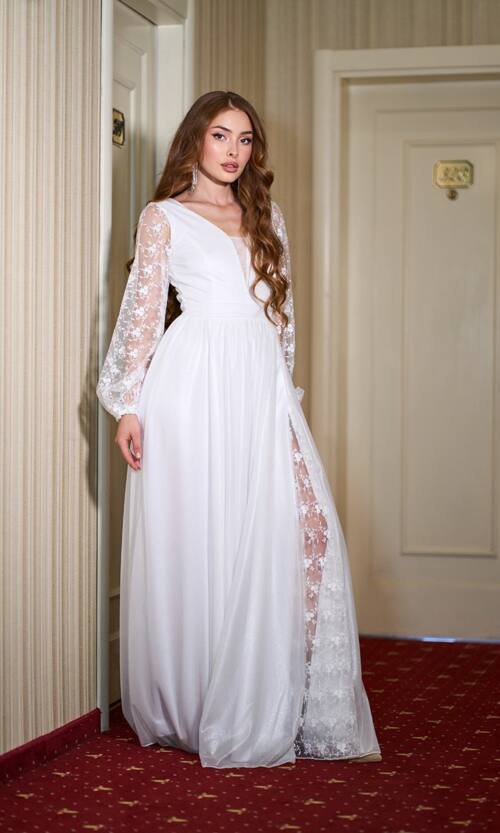 Весільне сукня на розпис довга шифон гіпюр 25077 Молочна