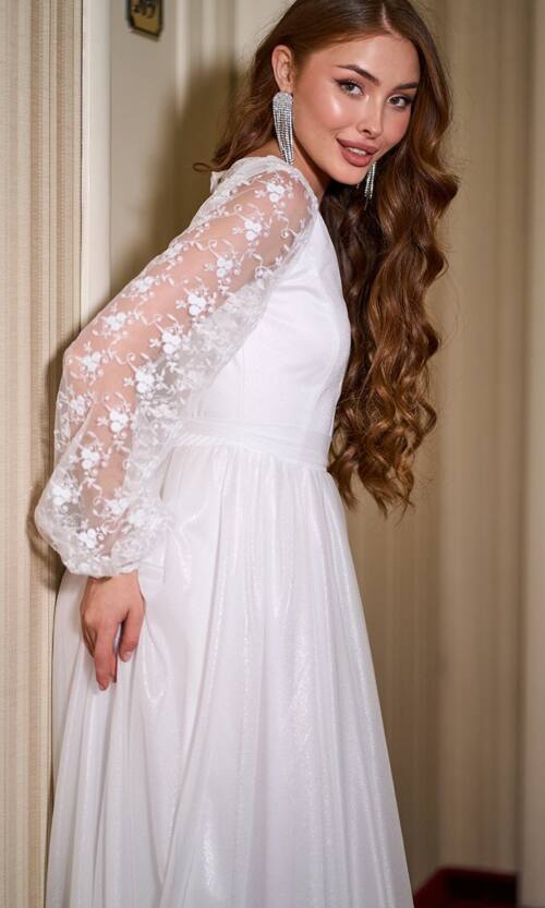 Весільне сукня на розпис довга шифон гіпюр 25077 Молочна