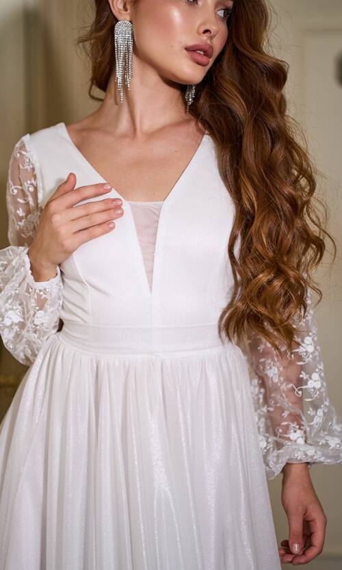 Весільне сукня на розпис довга шифон гіпюр 25077 Молочна