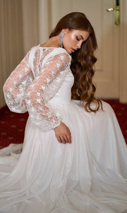 Весільне сукня на розпис довга шифон гіпюр 25077 Молочна