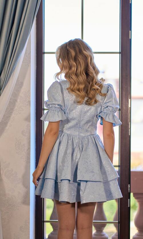 Коктейльна сукня з двома воланами 25069 Блакитна