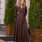 Вечірня сукня атлас на запах 25070 Шоколадна