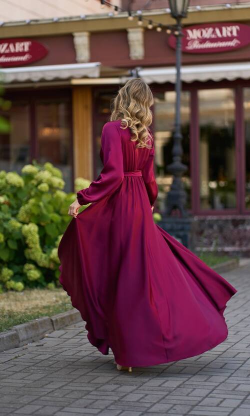 Вечірня сукня атлас на запах 25070 Бордова