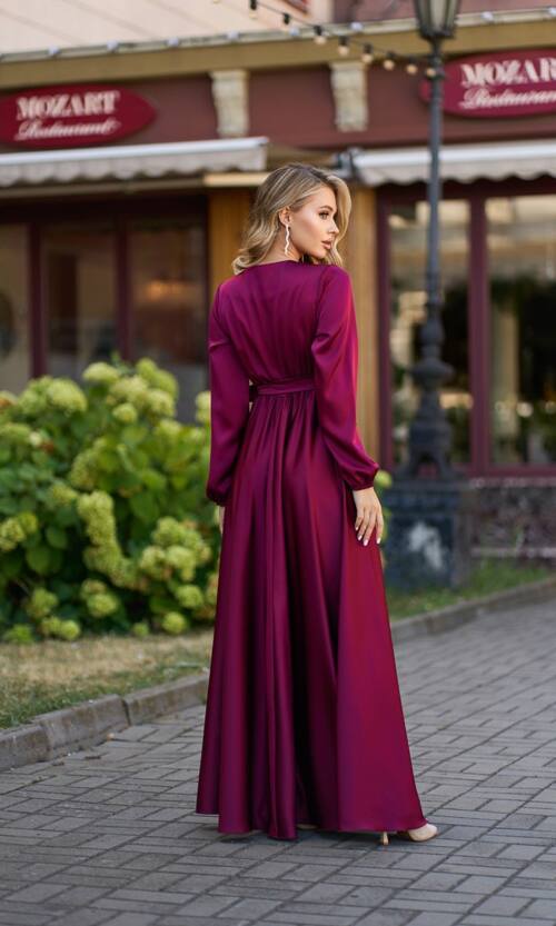 Вечірня сукня атлас на запах 25070 Бордова