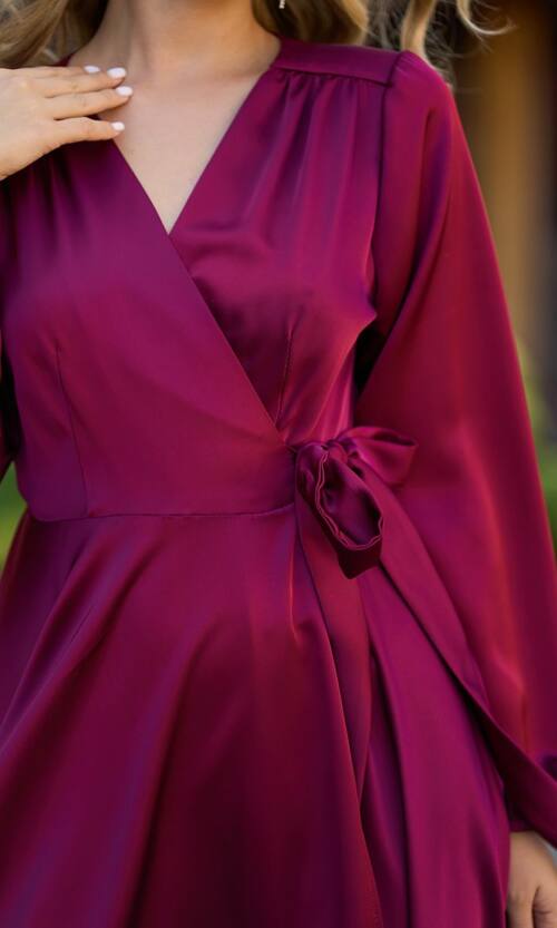 Вечірня сукня атлас на запах 25070 Бордова