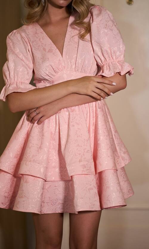Коктейльна сукня з двома воланами 25069 Персикова