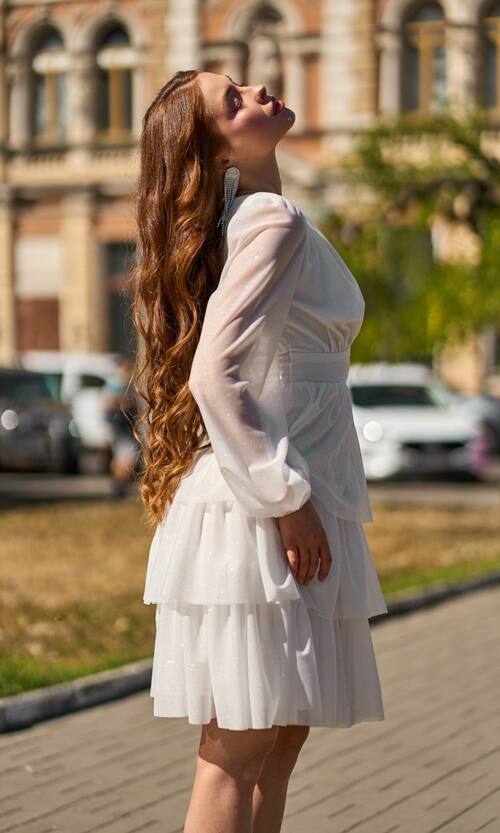 Коктейльна сукня міні шифон блиск 25079 Молочна