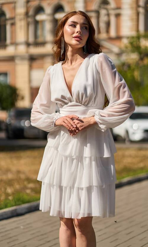 Коктейльна сукня міні шифон блиск 25079 Молочна