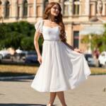 Коктейльна Сукня Шифон Пояс Стрази 25061 Молочна