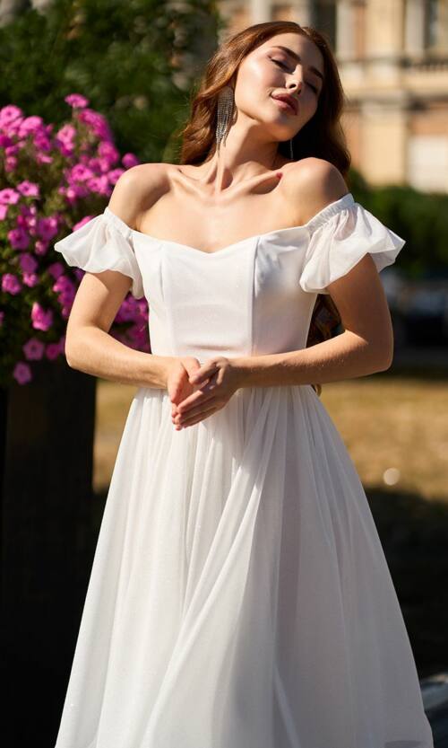 Коктейльна Сукня Шифон Пояс Стрази 25061 Молочна