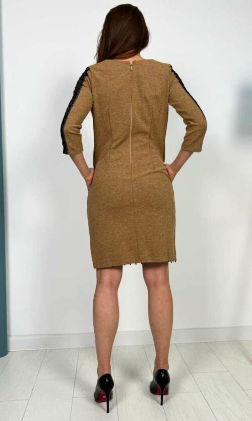 Повсякденне плаття трикотаж/ангора з мереживом 6268 Гірчиця