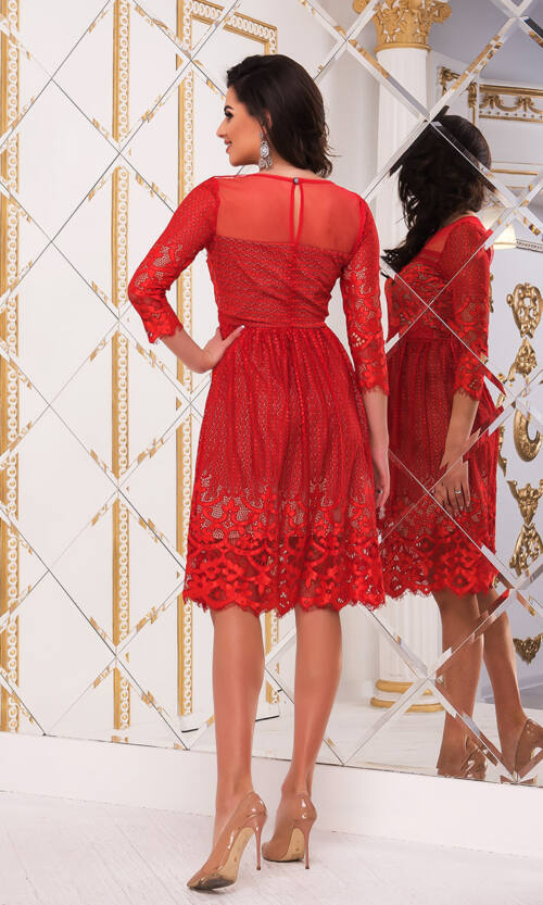 Коктейльна Сукня Мереживний Гіпюр 8137 Червона