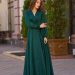Вечірня сукня атлас на запах 25070 Зелена
