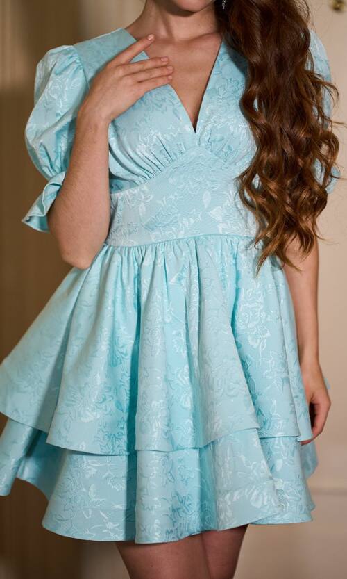 Коктейльна сукня з двома воланами 25069 М'ятна