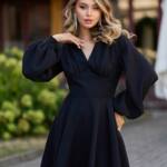 Коктейльна сукня міні з довгим рукавом 25074 Чорна