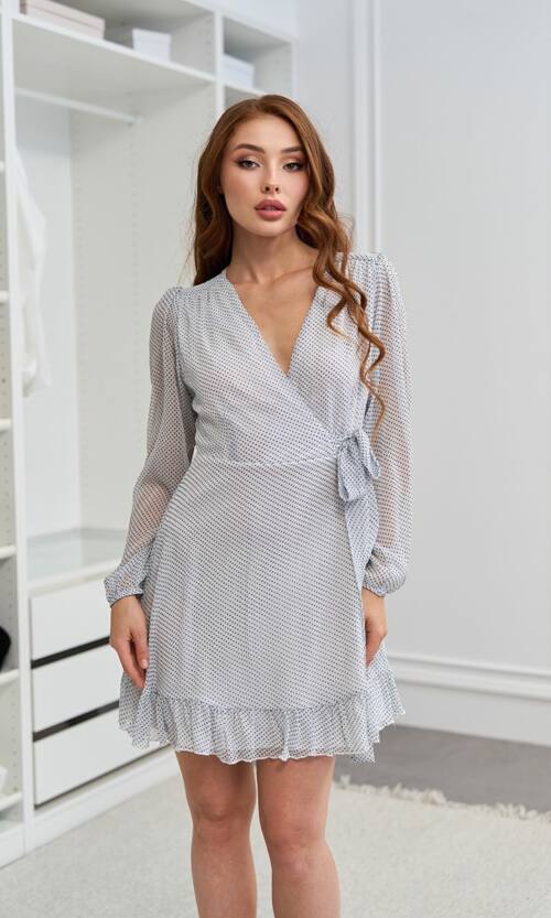 Повсякденна Сукня Шифон Горошок 25024 Молочна