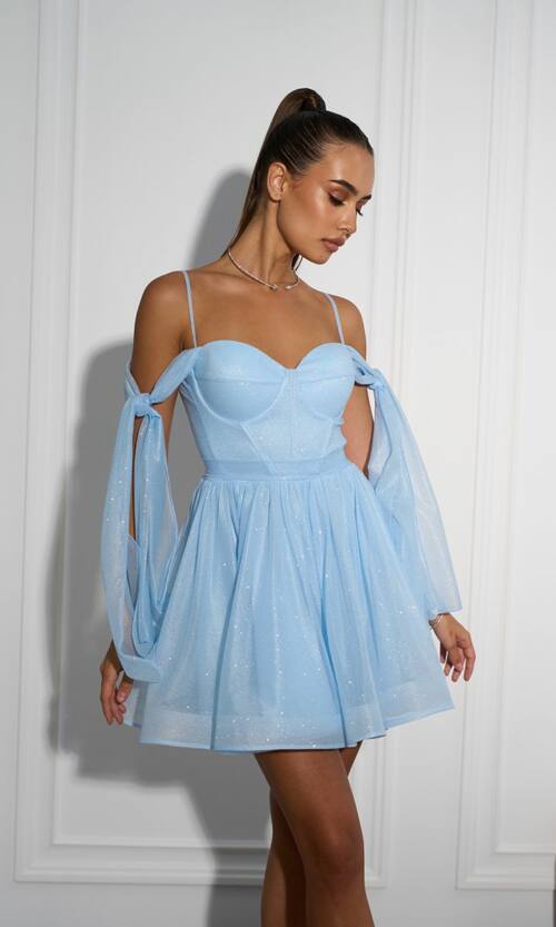 Коктейльна Сукня Ліф Корсет Міні 25036 Блакитна