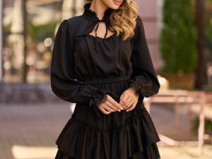 Коктейльна сукня міні з воланами 25068 Чорна