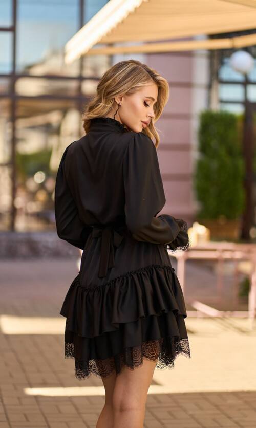 Коктейльна сукня міні з воланами 25068 Чорна