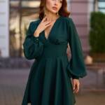 Коктейльна сукня міні з довгим рукавом 25074 Зелена