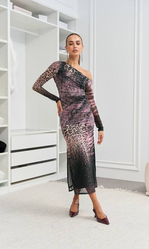 Коктельна Сукня Сітка Принт 24066 Фрезова