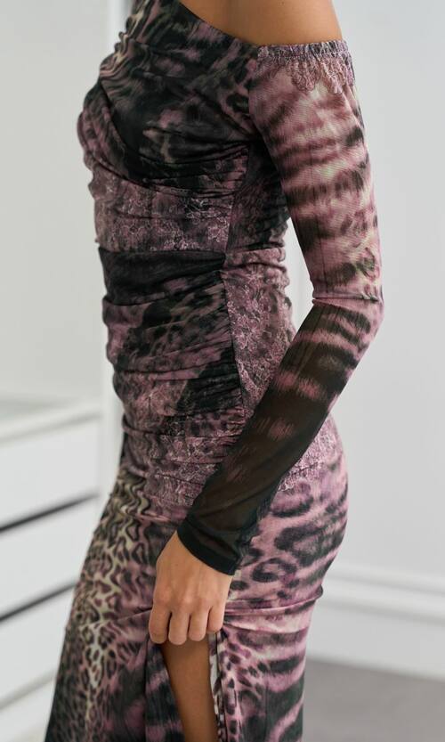 Коктельна Сукня Сітка Принт 24066 Фрезова