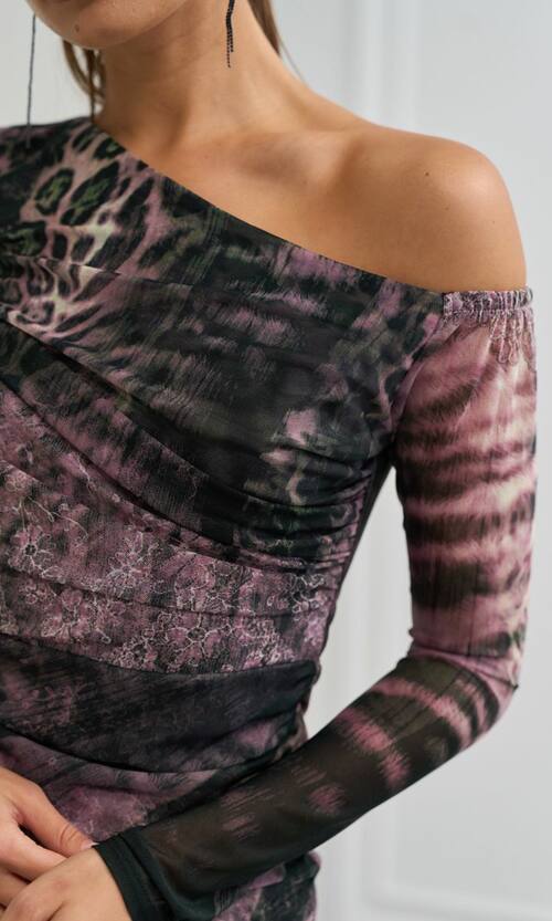 Коктельна Сукня Сітка Принт 24066 Фрезова