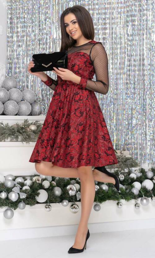 Коктейльна сукня гіпюр сяйво 9217 Червона