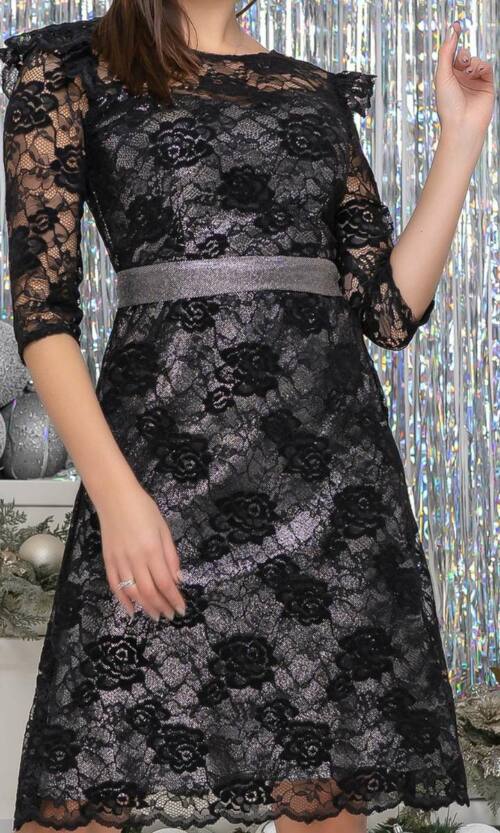 Коктейльне плаття гіпюр блиск 9237 Чорне