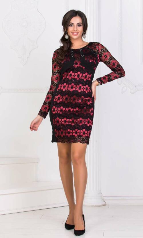 Коктейльна сукня гіпюр металік 8186 Чорний/червоний