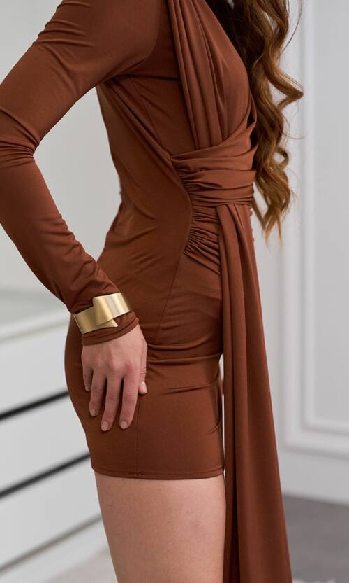 Коктейльна сукня міні-максі зі знімною спідницею 25085 Коричнева