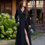 Вечірня сукня атлас на запах 25070 Чорна